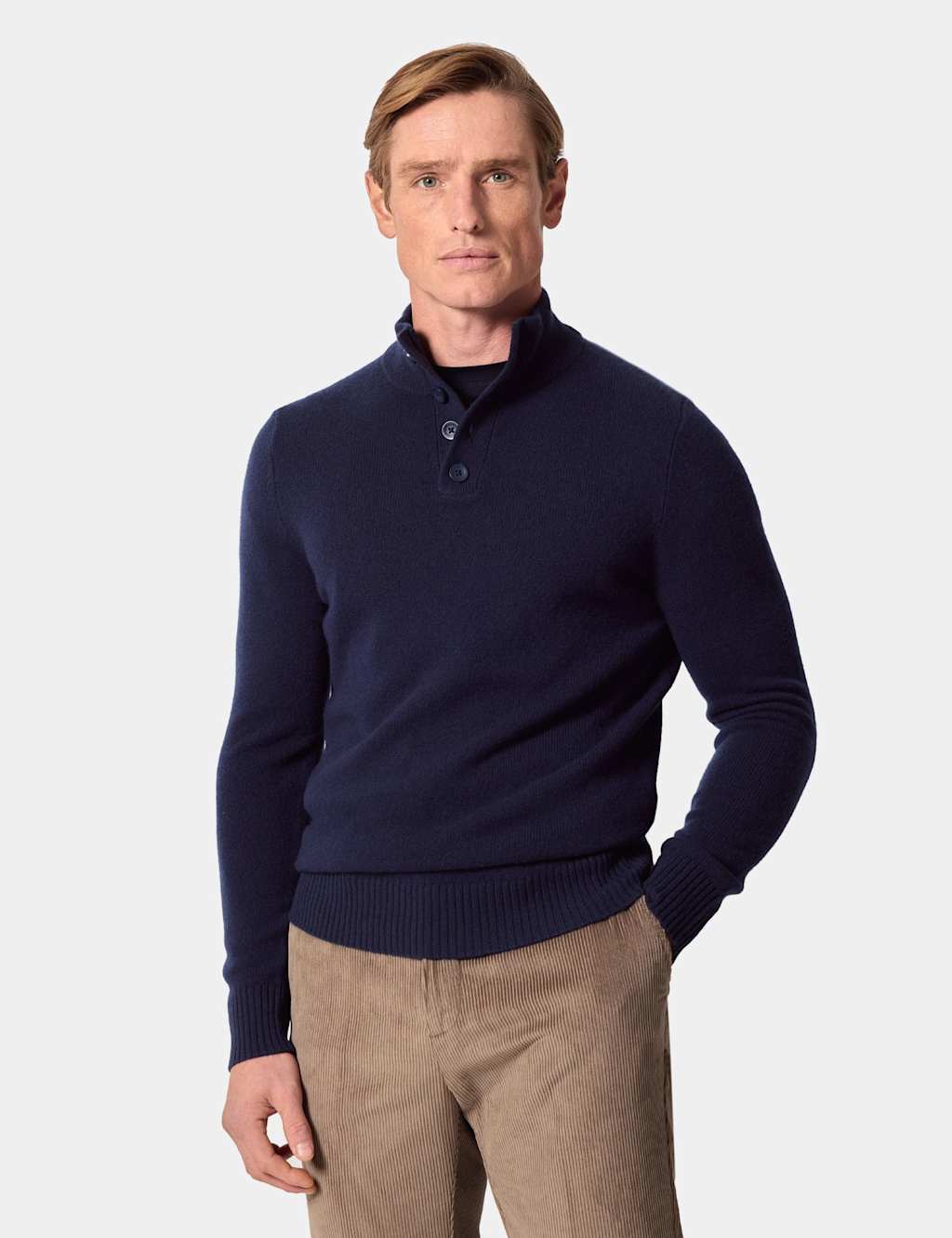 Hawes & Curtis Pure Lambswool Funnel Neck Jumper Navy