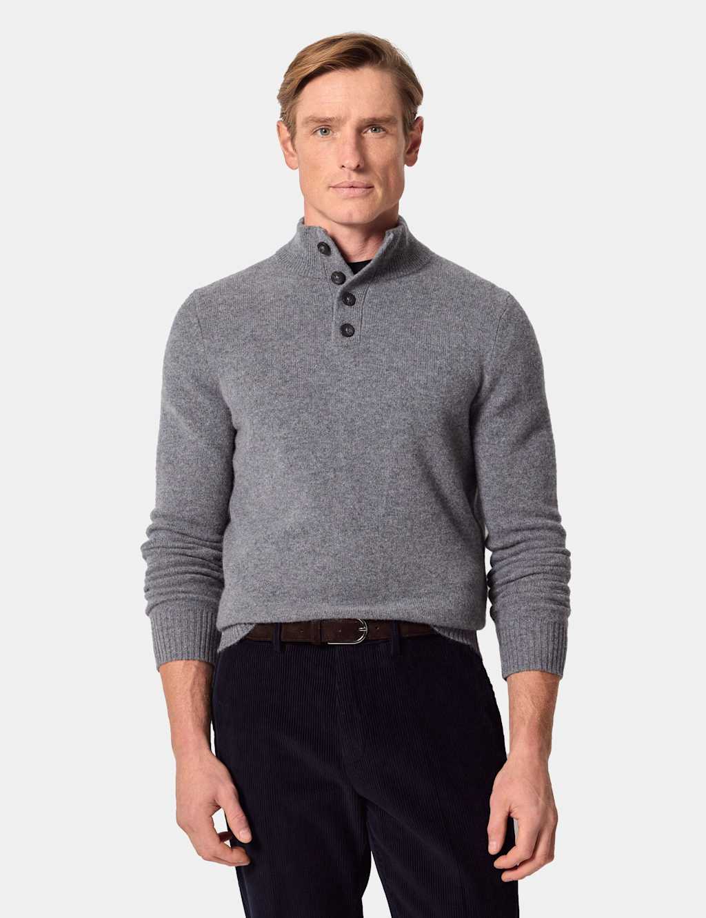 Hawes & Curtis Pure Lambswool Funnel Neck Jumper Grey