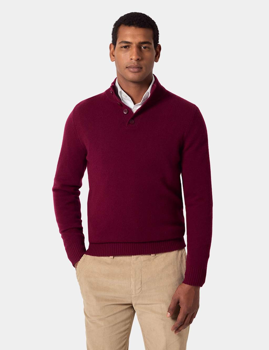 Hawes & Curtis Pure Lambswool Funnel Neck Jumper Burgundy