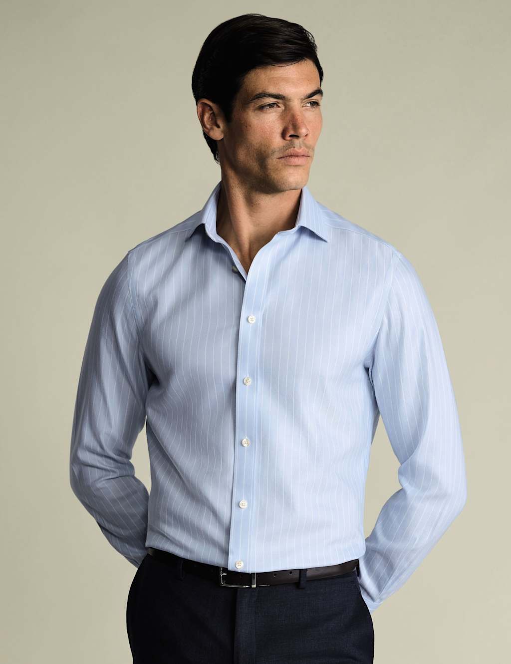 Charles Tyrwhitt Men's Slim Fit Non Iron Herringbone Shirt - 15½/34in - Light Blue - Available at M&S