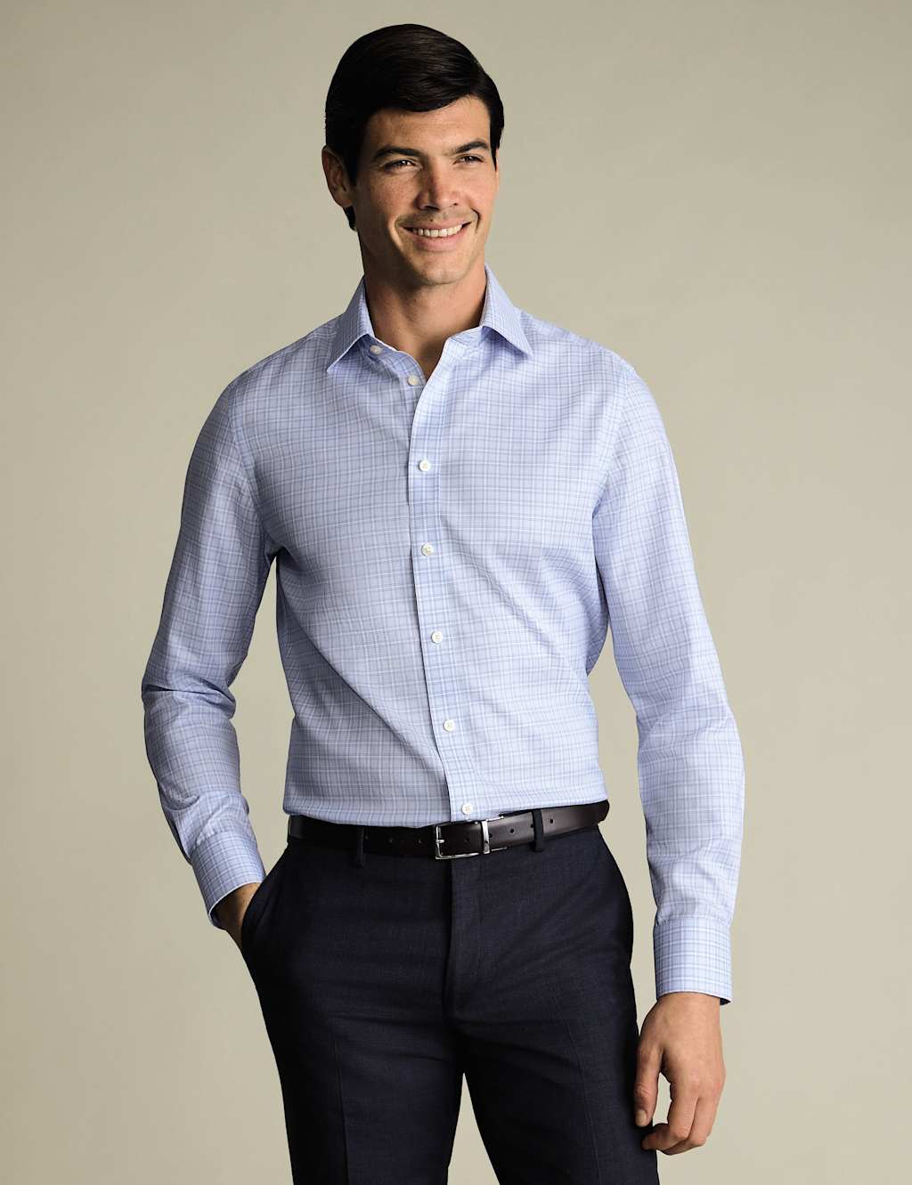 Charles Tyrwhitt Men's Slim Fit Non Iron Check Twill Shirt - 16½/35in - Blue - Available at M&S