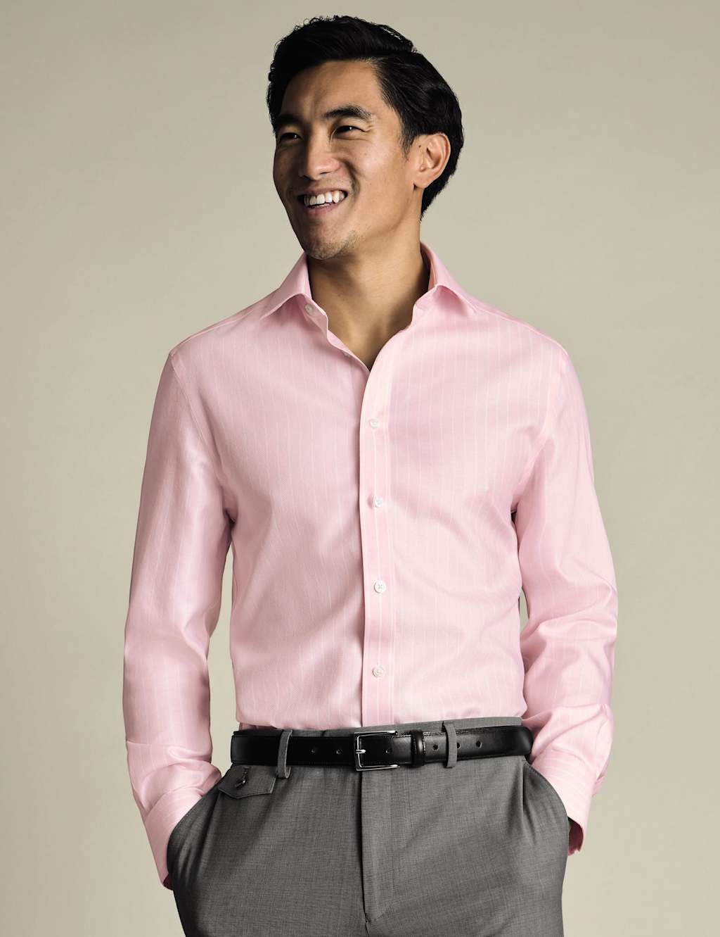 Charles Tyrwhitt Men's Slim Fit Non Iron Pure Cotton Striped Shirt - 16½/34in - Light Pink - Available at M&S
