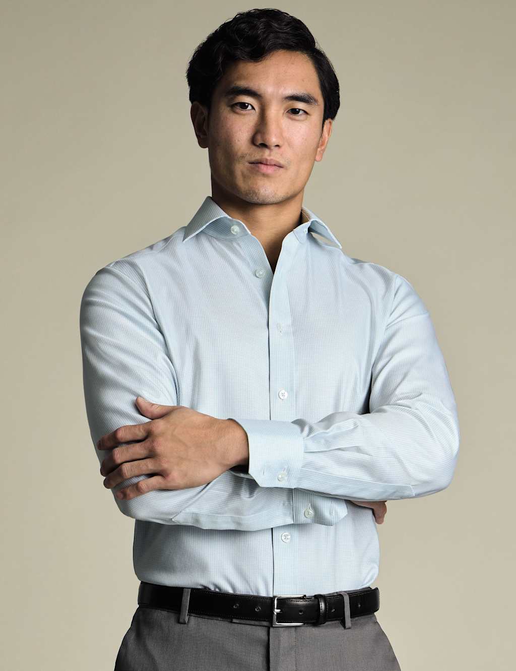 Charles Tyrwhitt Men's Slim Fit Non Iron Pure Cotton Puppytooth Shirt - 15½/35in - Aqua - Available at M&S