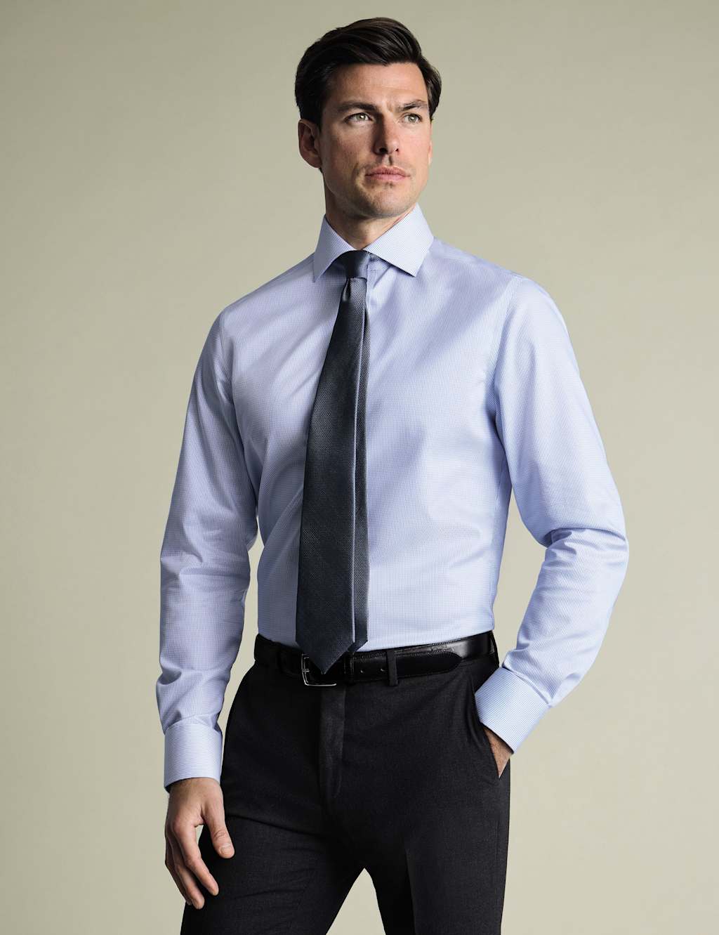 Charles Tyrwhitt Slim Fit Non Iron Pure Cotton Striped Shirt Cornflower