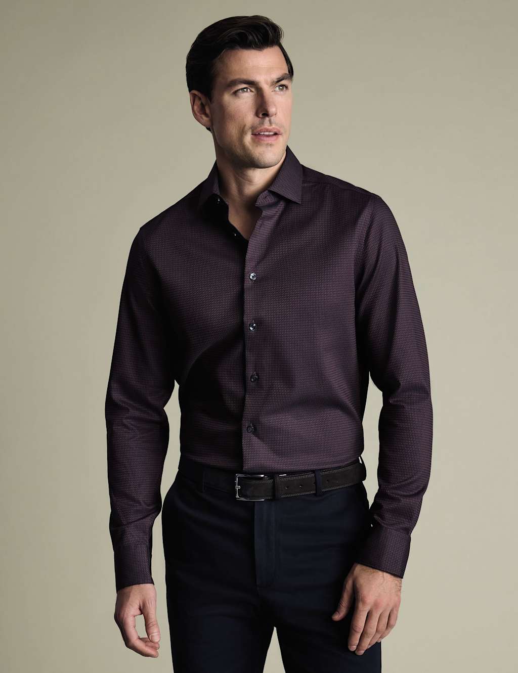 Charles Tyrwhitt Men's Slim Fit Non Iron Pure Cotton Textured Shirt - 16/33in - Burgundy - Available at M&S