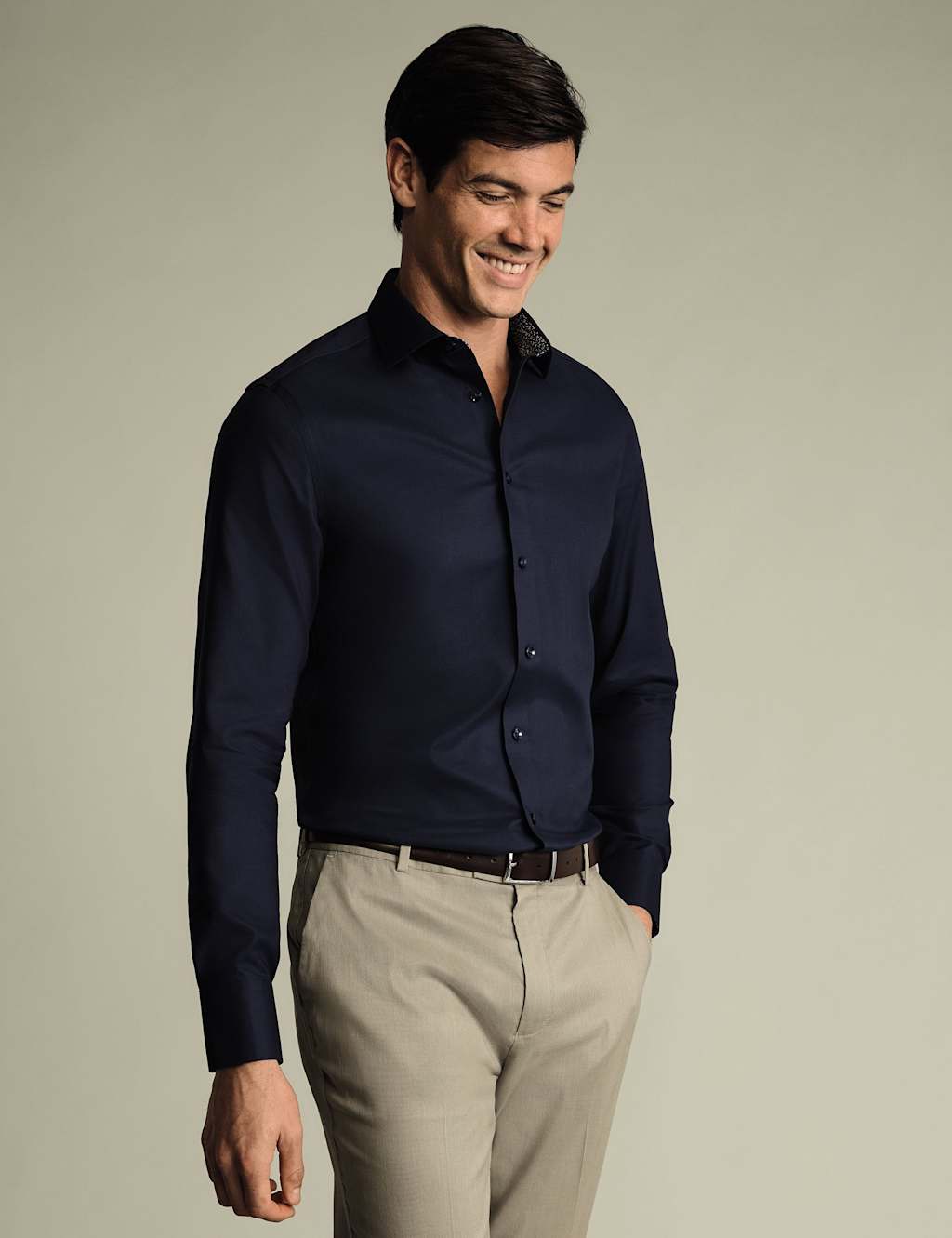 Charles Tyrwhitt Slim Fit Non Iron Pure Cotton Floral Shirt Navy