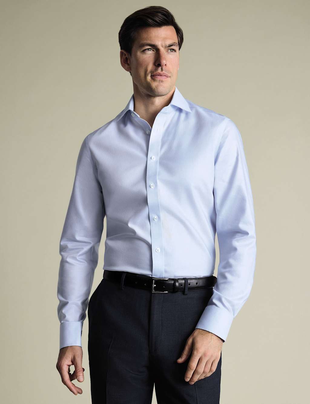 Charles Tyrwhitt Men's Slim Fit Non Iron Pure Cotton Textured Shirt - 17/35in - Light Blue - Available at M&S