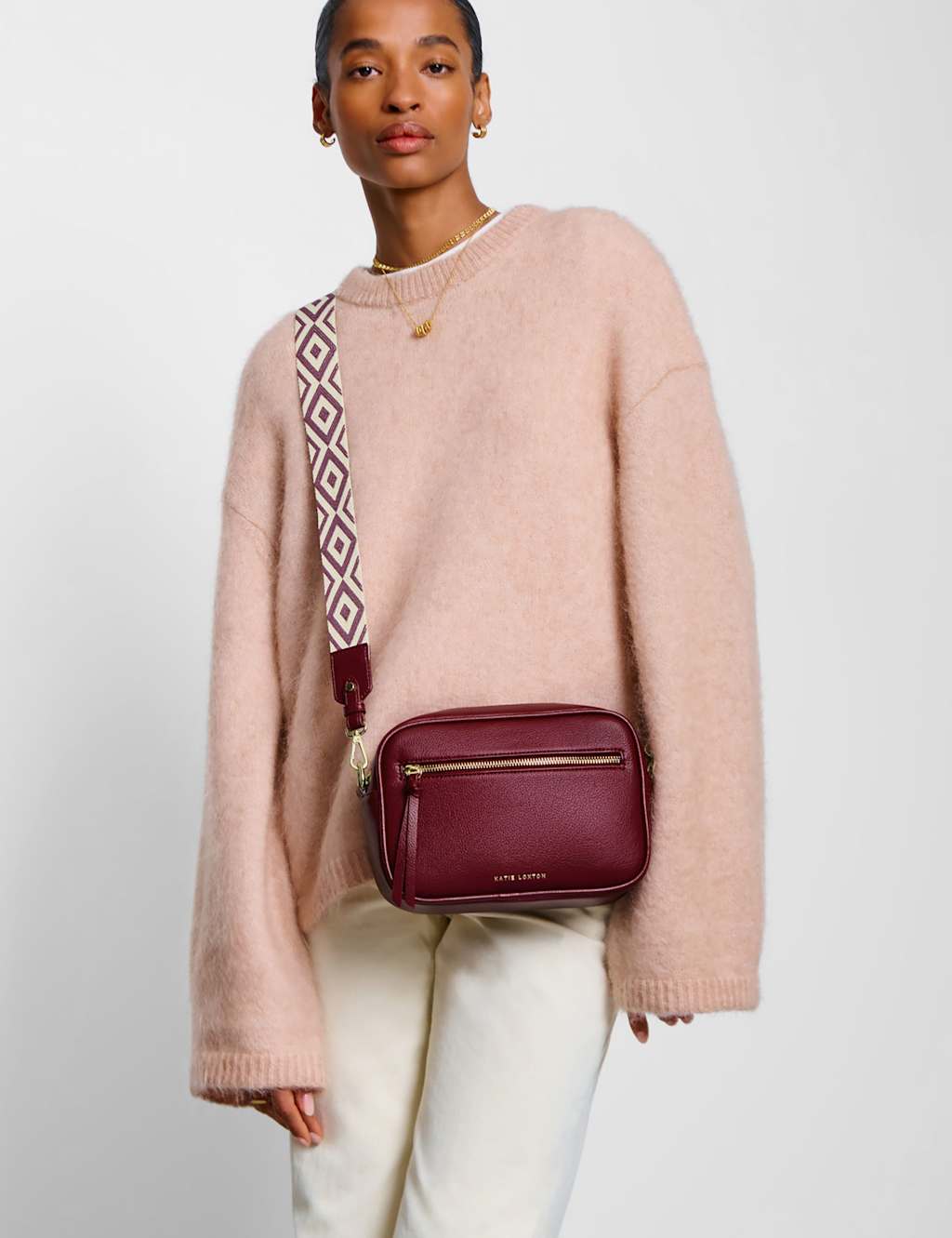 Katie Loxton Personalised Faux Leather Cross Body Bag Cherry Red