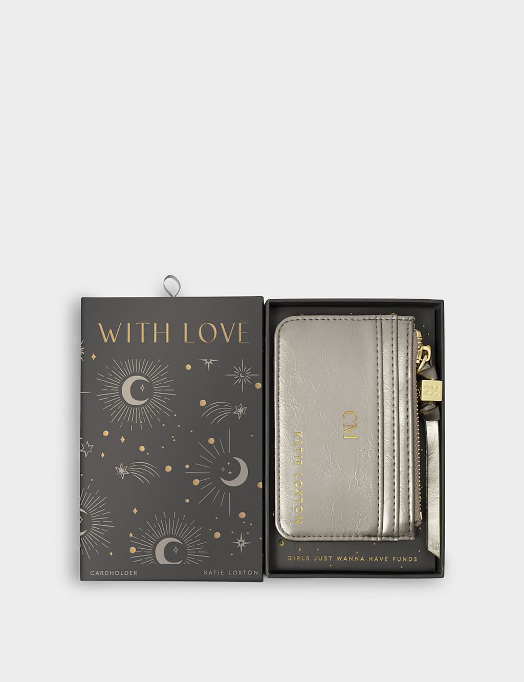 Katie Loxton Personalised Faux Leather Cardholder in Gift Box Silver Grey