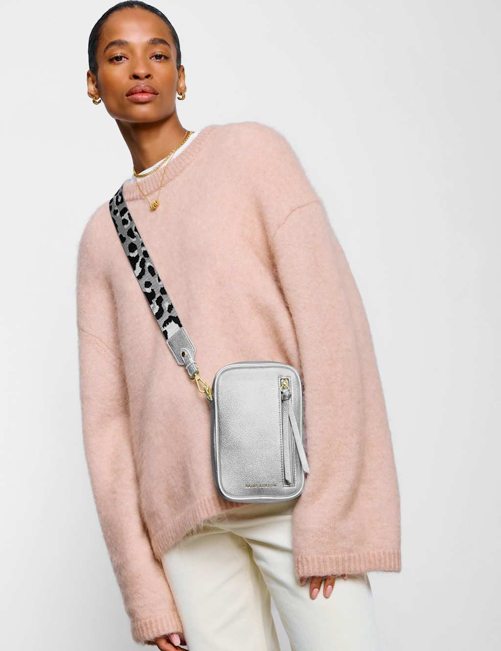 Katie Loxton Personalised Faux Leather Cross Body Bag Silver