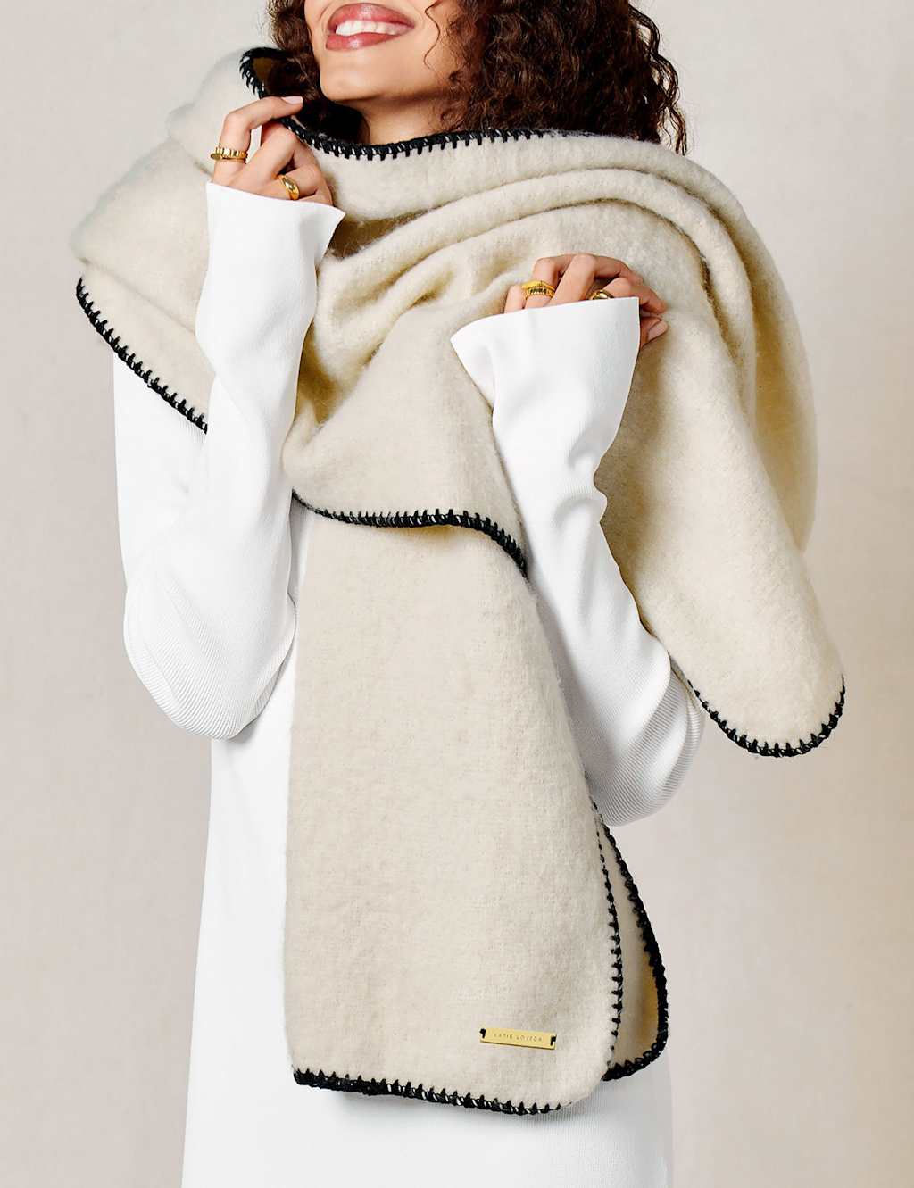 Katie Loxton Personalised Whipstitch Oversized Scarf Cream