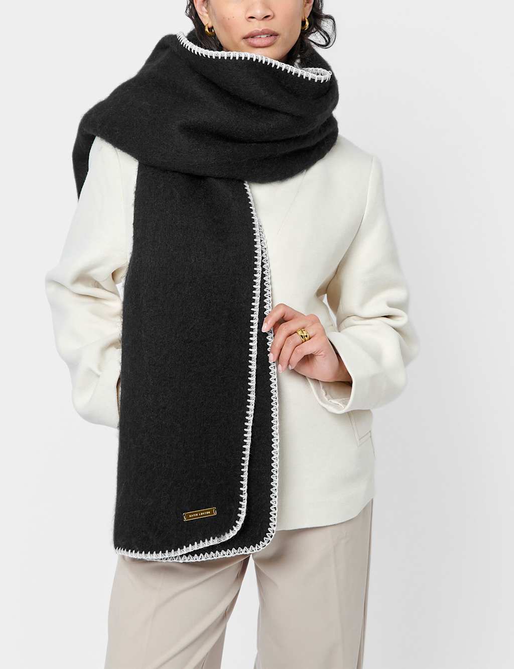 Katie Loxton Personalised Whipstitch Oversized Scarf Black