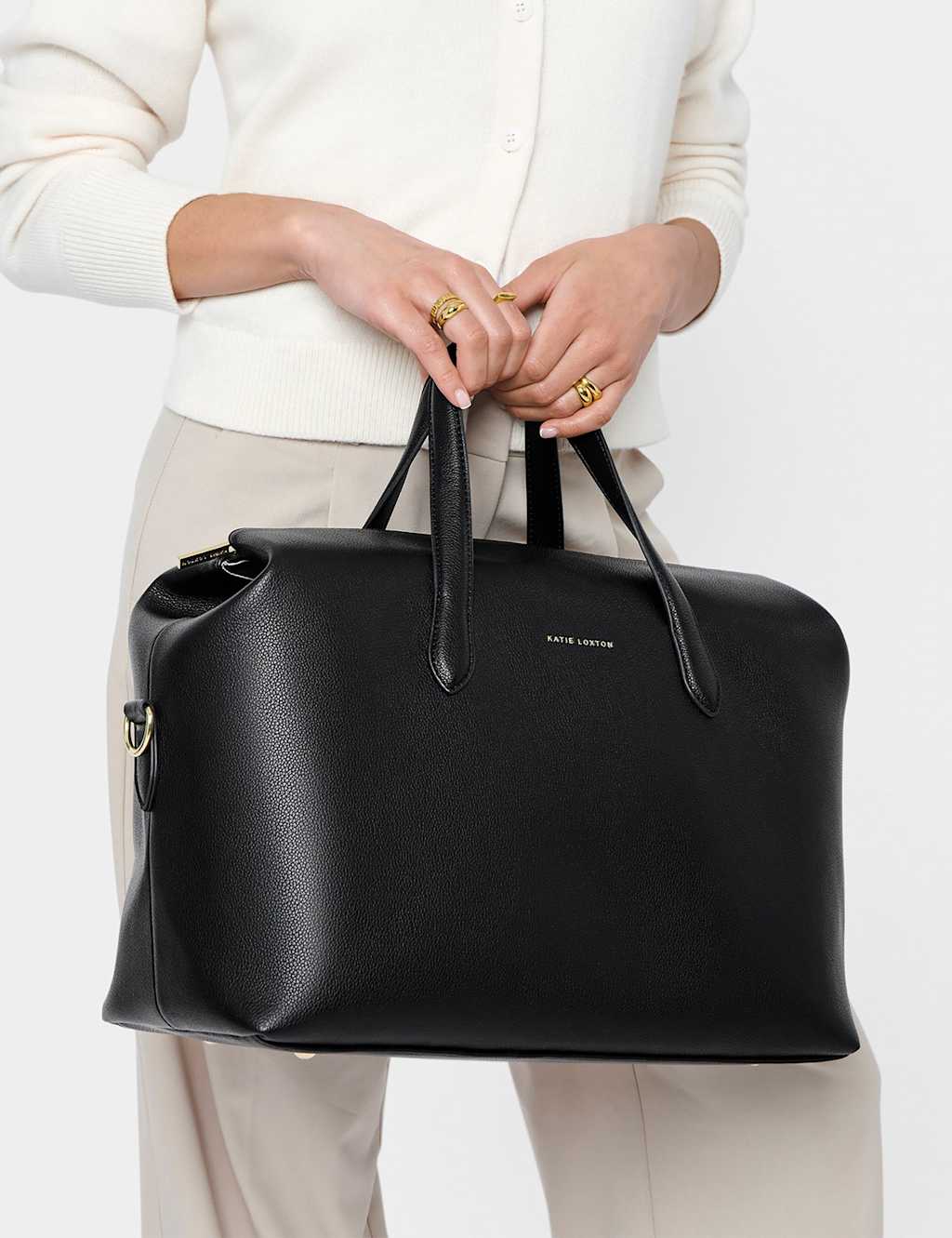 Katie Loxton Personalised Faux Leather Weekend Bag Black