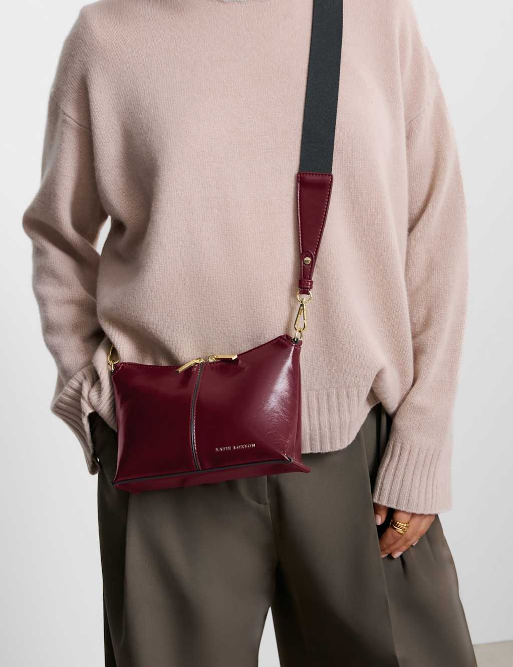 Katie Loxton Personalised Faux Leather Cross Body Bag Cherry Red