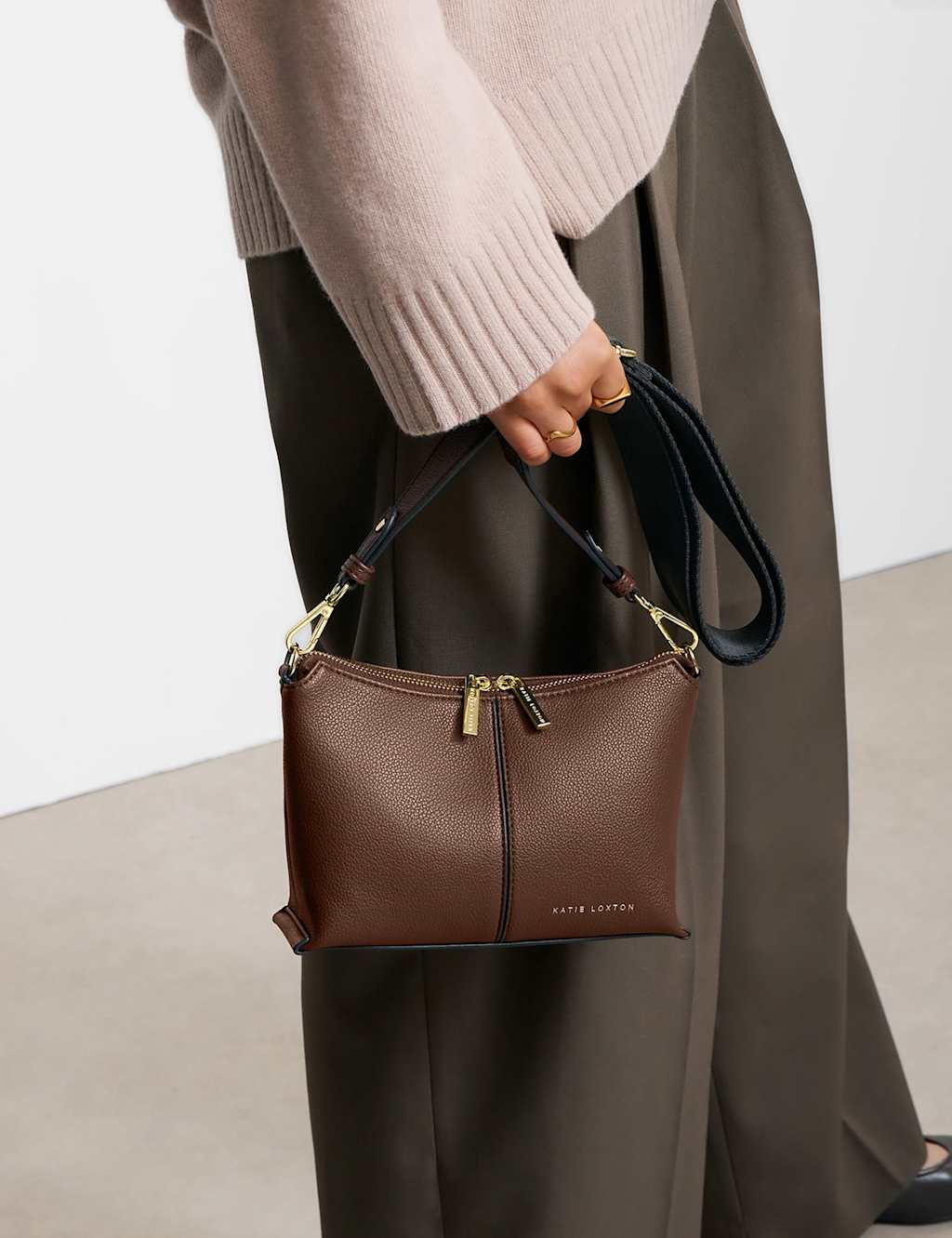 Katie Loxton Personalised Faux Leather Cross Body Bag Chocolate