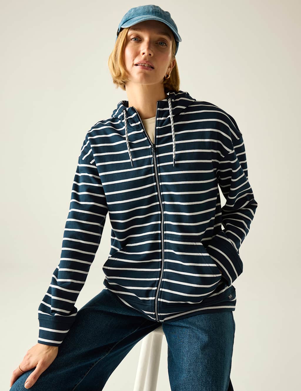 Regatta Women's Bayletta Cotton Rich Striped Zip Up Hoodie - 20 - Navy Mix - Available at M&S