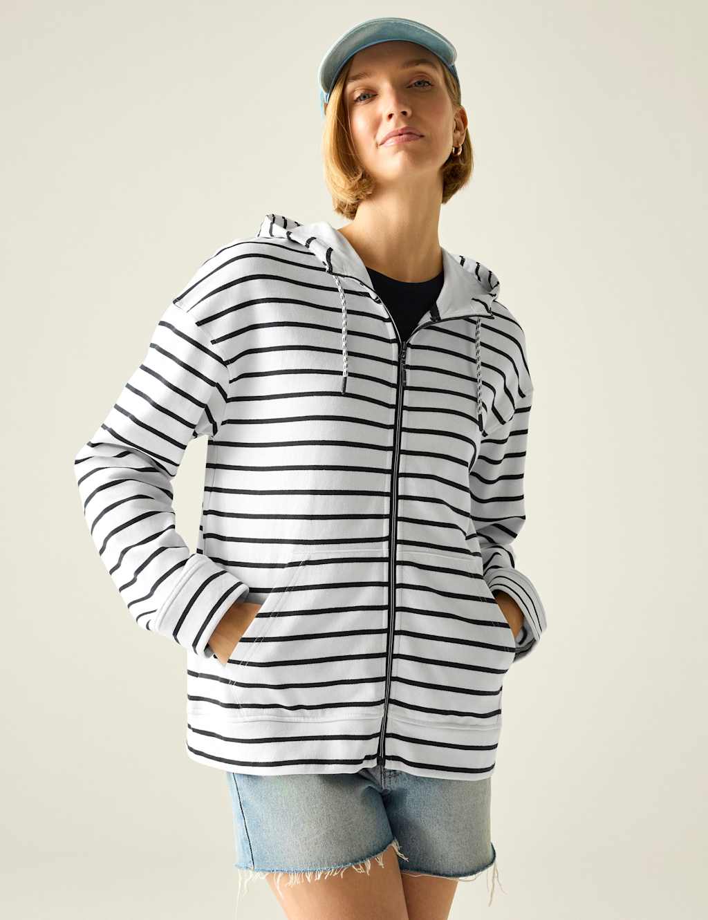 Regatta Women's Bayletta Cotton Rich Striped Zip Up Hoodie - 12 - White Mix - Available at M&S