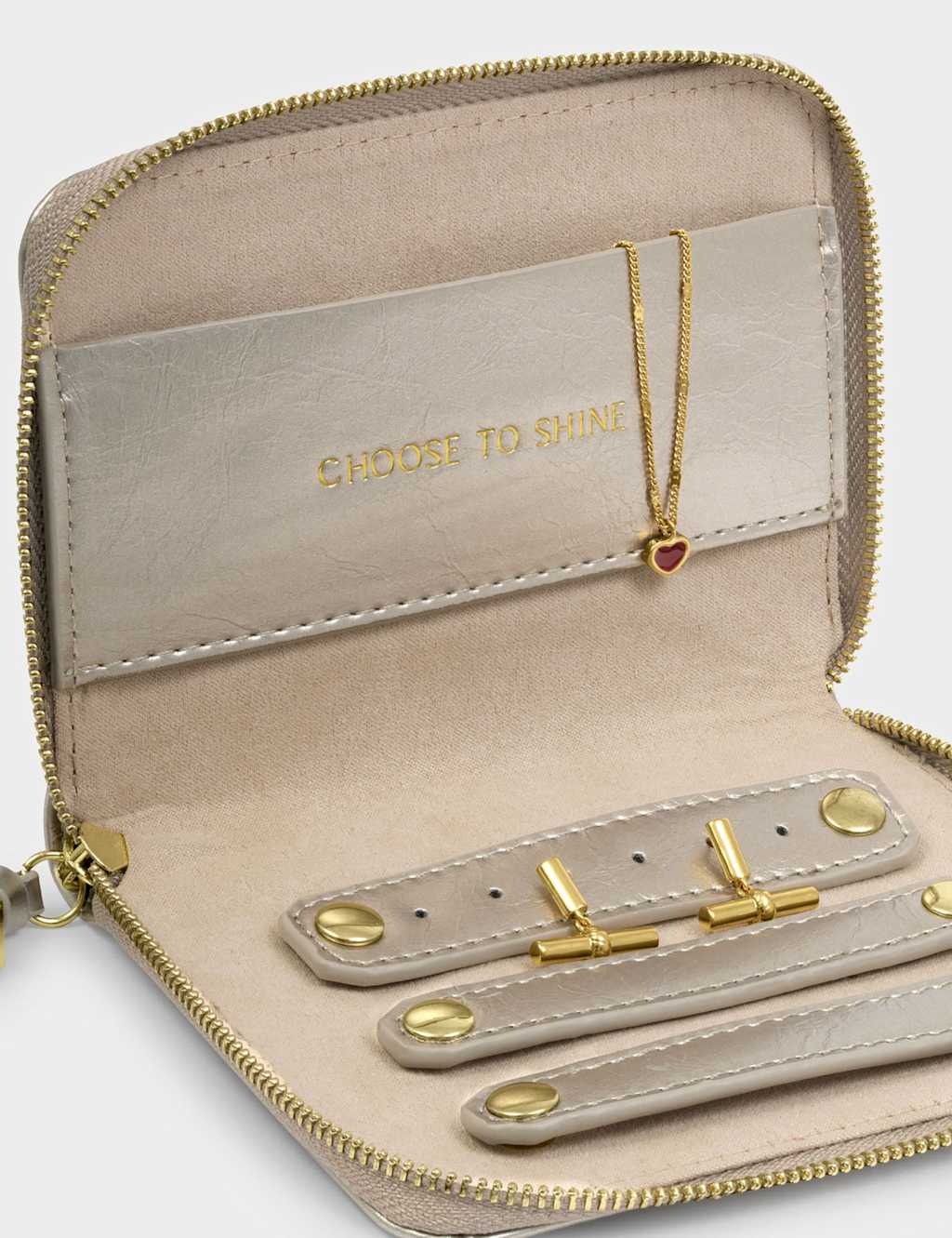 Katie Loxton Personalised Metallic Jewellery Travel Case Silver Grey