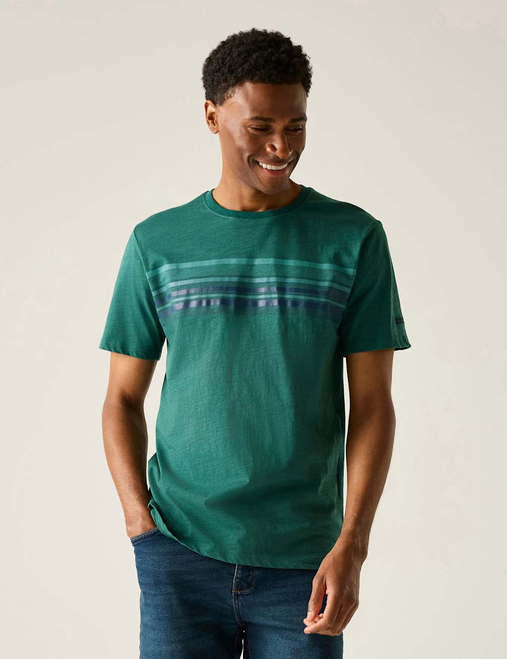 Regatta Men's Rendro Pure Cotton Striped T-Shirt - 3XL - Green - Available at M&S