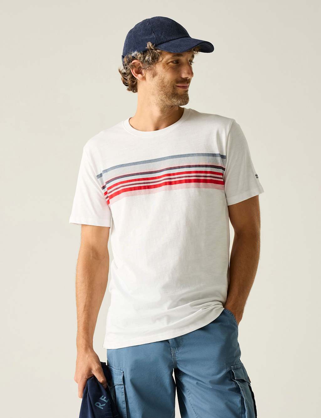 Regatta Men's Rendro Pure Cotton Striped T-Shirt - M - Cream Mix - Available at M&S