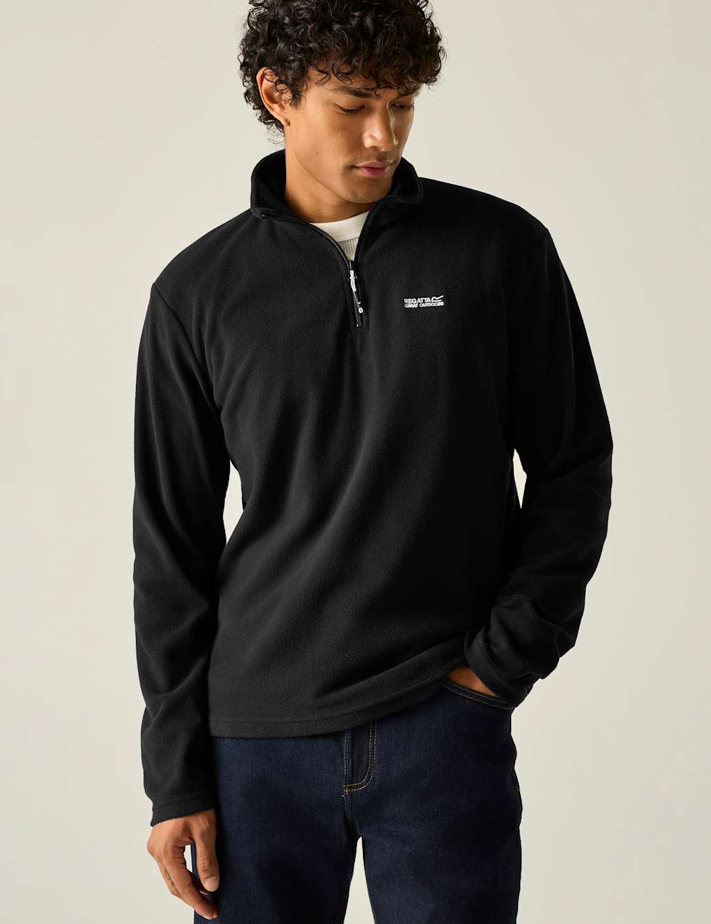 Regatta Men's Thompson Half Zip Funnel Neck Fleece - L - Black - Available at M&S