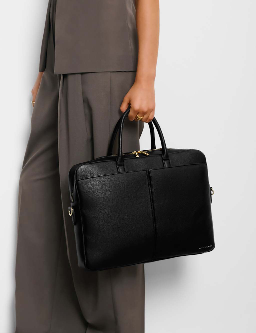 Katie Loxton Personalised Faux Leather Laptop Bag Black