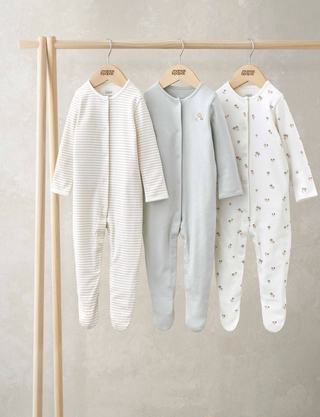 Mamas & Papas 3pk Pure Cotton Mushroom Sleepsuits (0-24 Mths) Multi