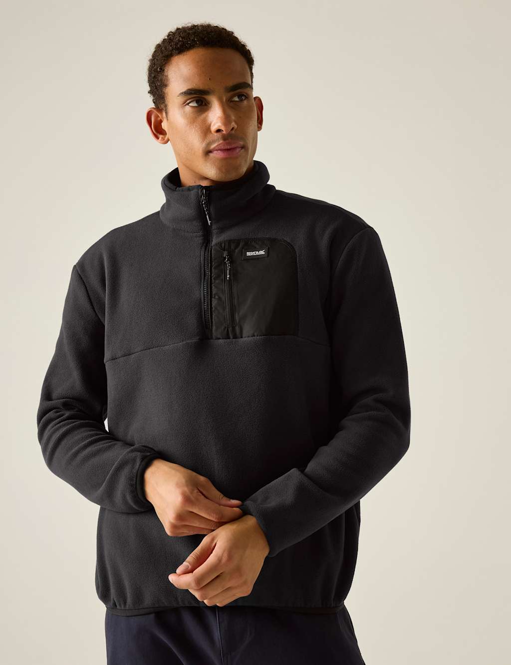 Regatta Men's Frankie Funnel Neck Half Zip Fleece - L - Black - Available at M&S