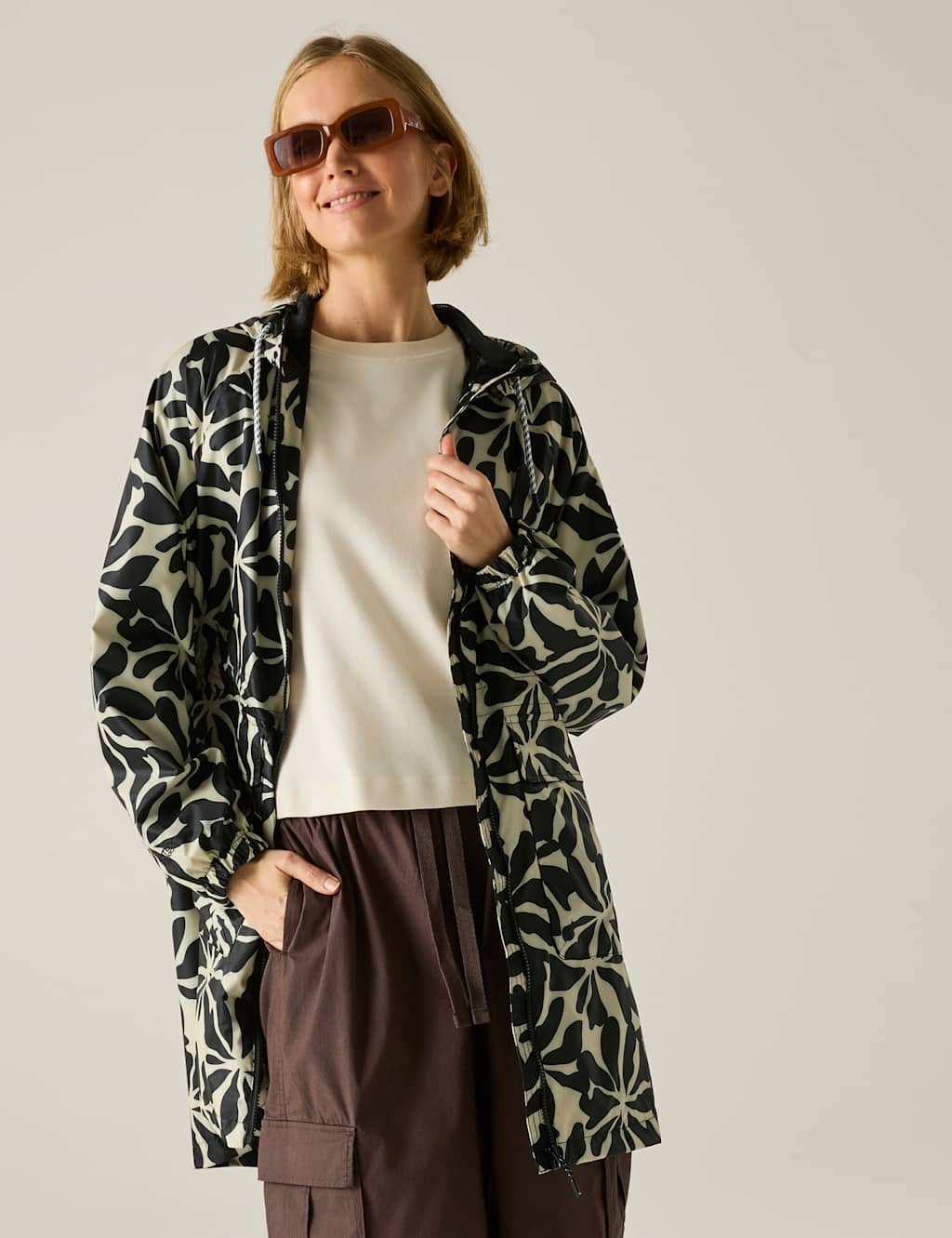 Regatta Women's Brindle Printed Packaway Rain Jacket - 16 - Beige Mix - Available at M&S