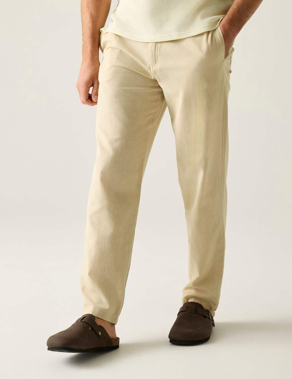 Regatta Men's Hadlin Cotton Linen Blend Trousers - S - Cream Mix - Available at M&S