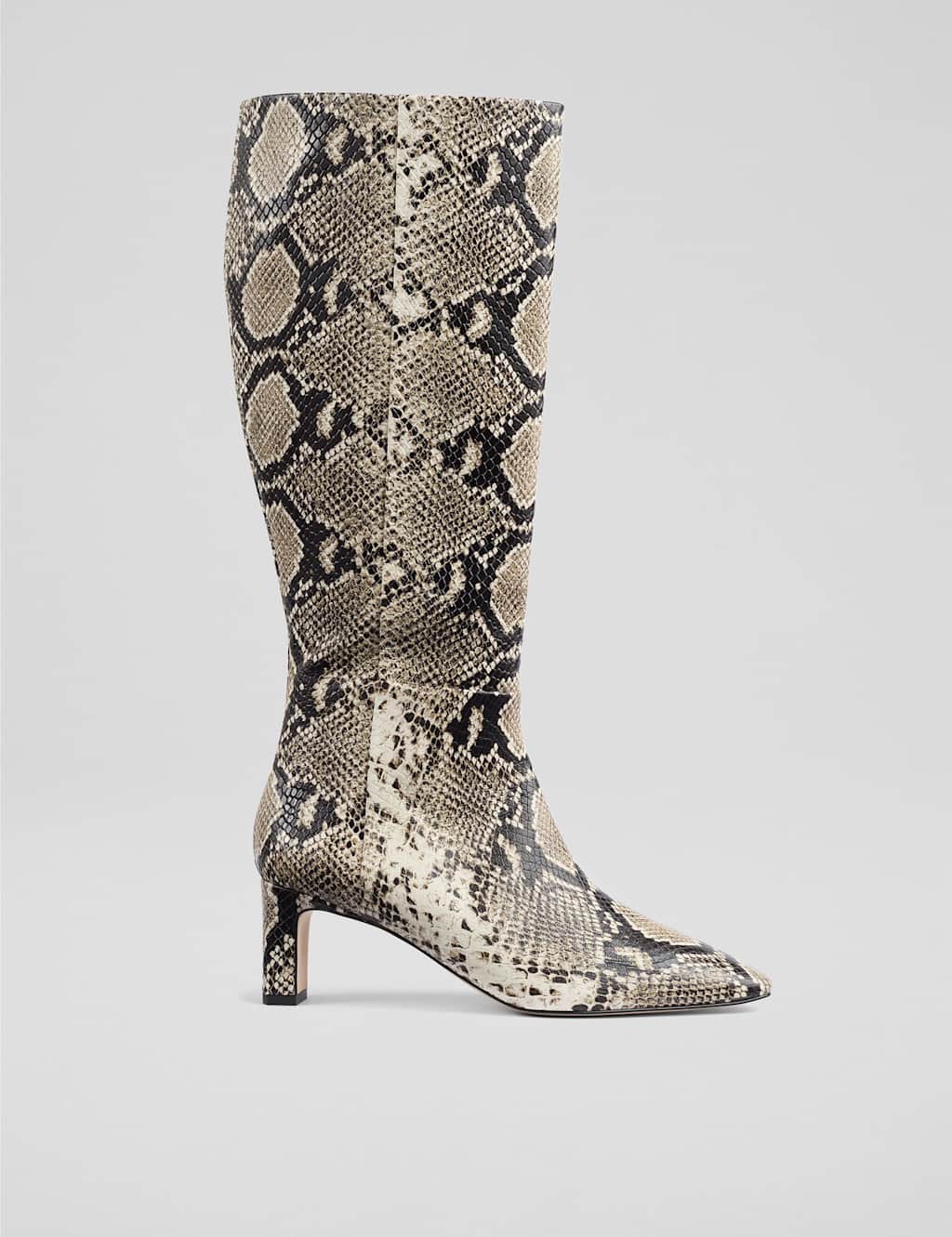 LK BENNETT Leather Snake Print Knee High Boots Multi