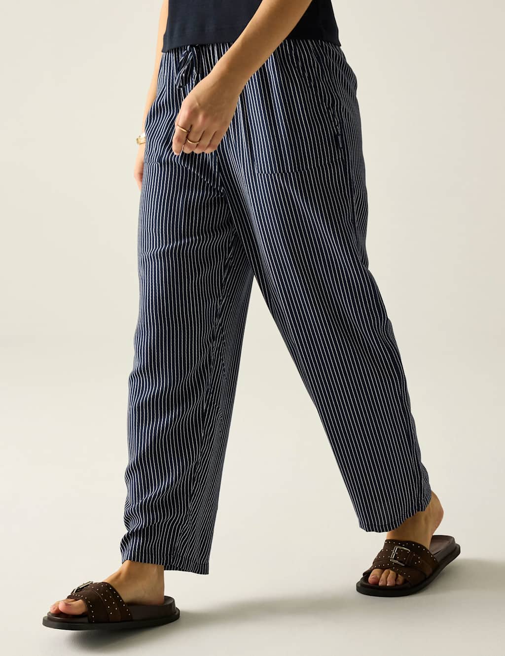 Regatta Women's Elbrie Striped Straight Leg Trousers - 12 - Navy Mix - Available at M&S