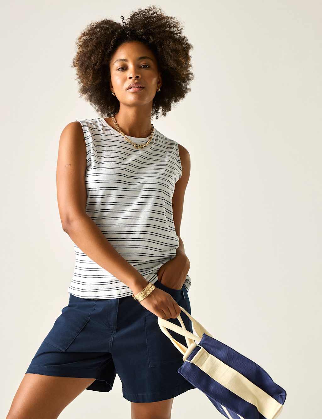 Regatta Women's Fariene Pure Cotton Striped Vest Top - 16 - White Mix - Available at M&S