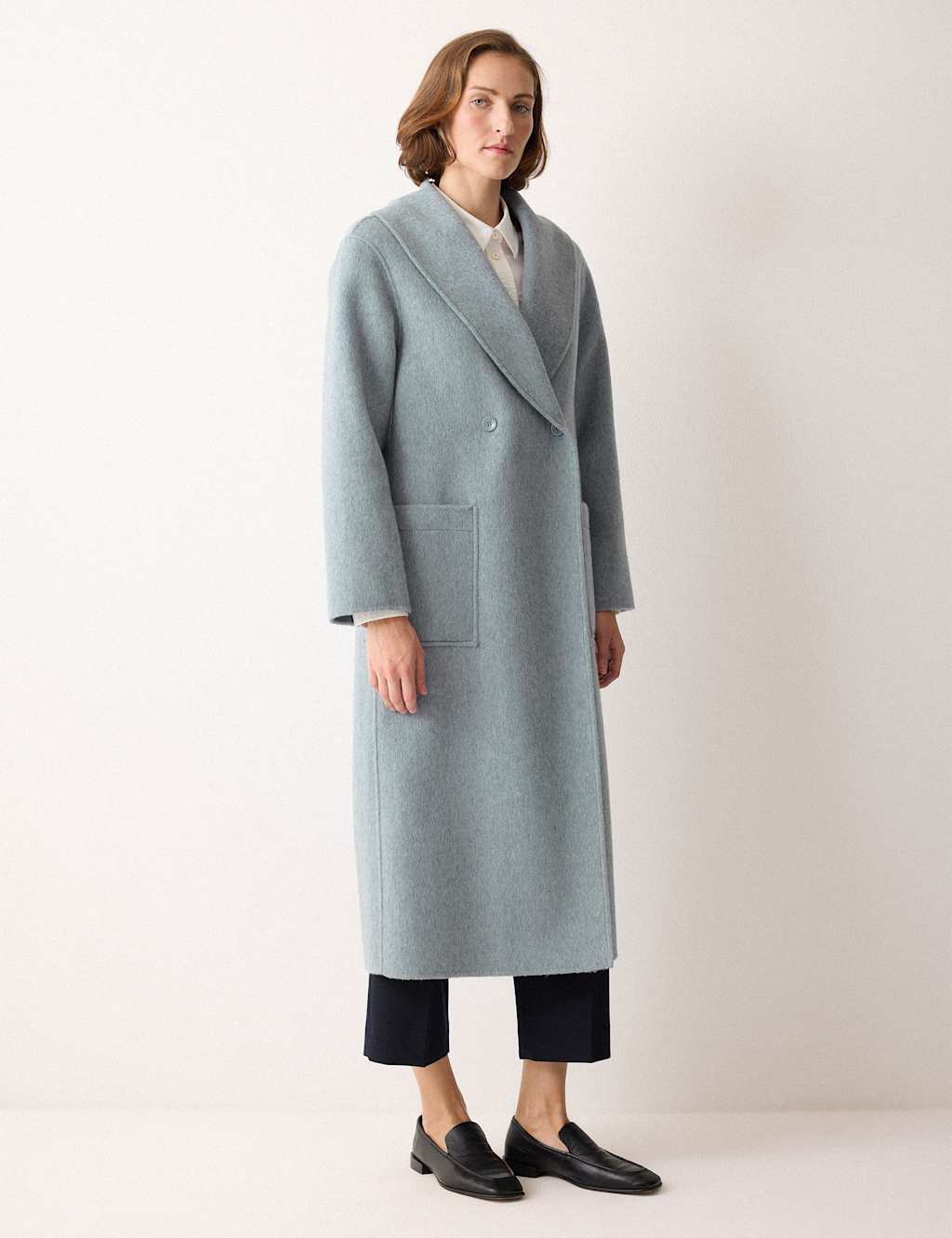 Jigsaw Double Faced Pure Wool Shawl Collar Coat Blue