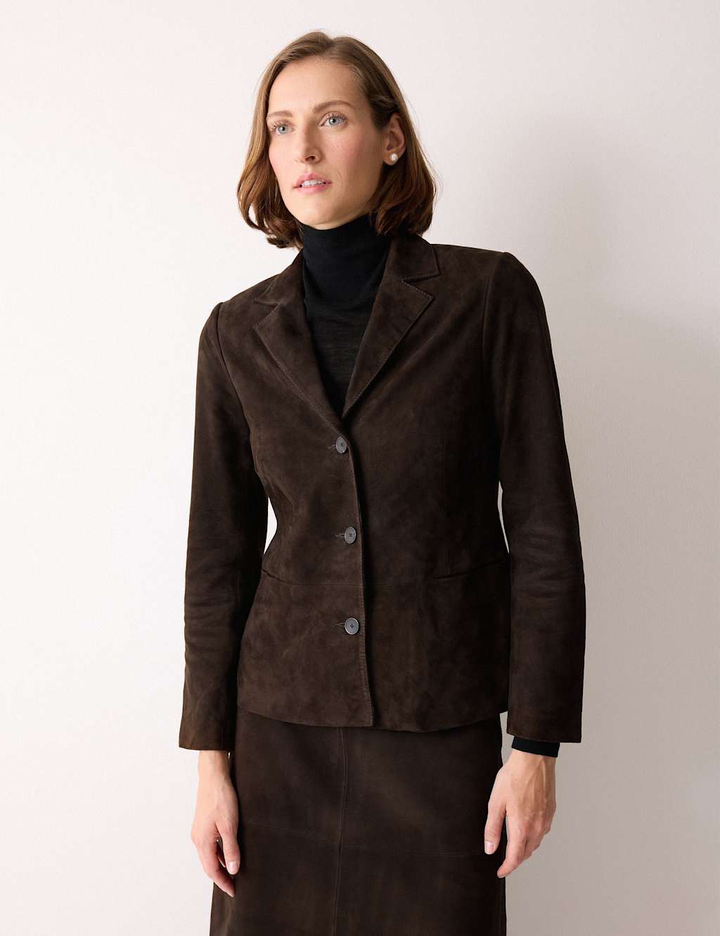 Jigsaw Suede Single Breasted Tailored Blazer Brown