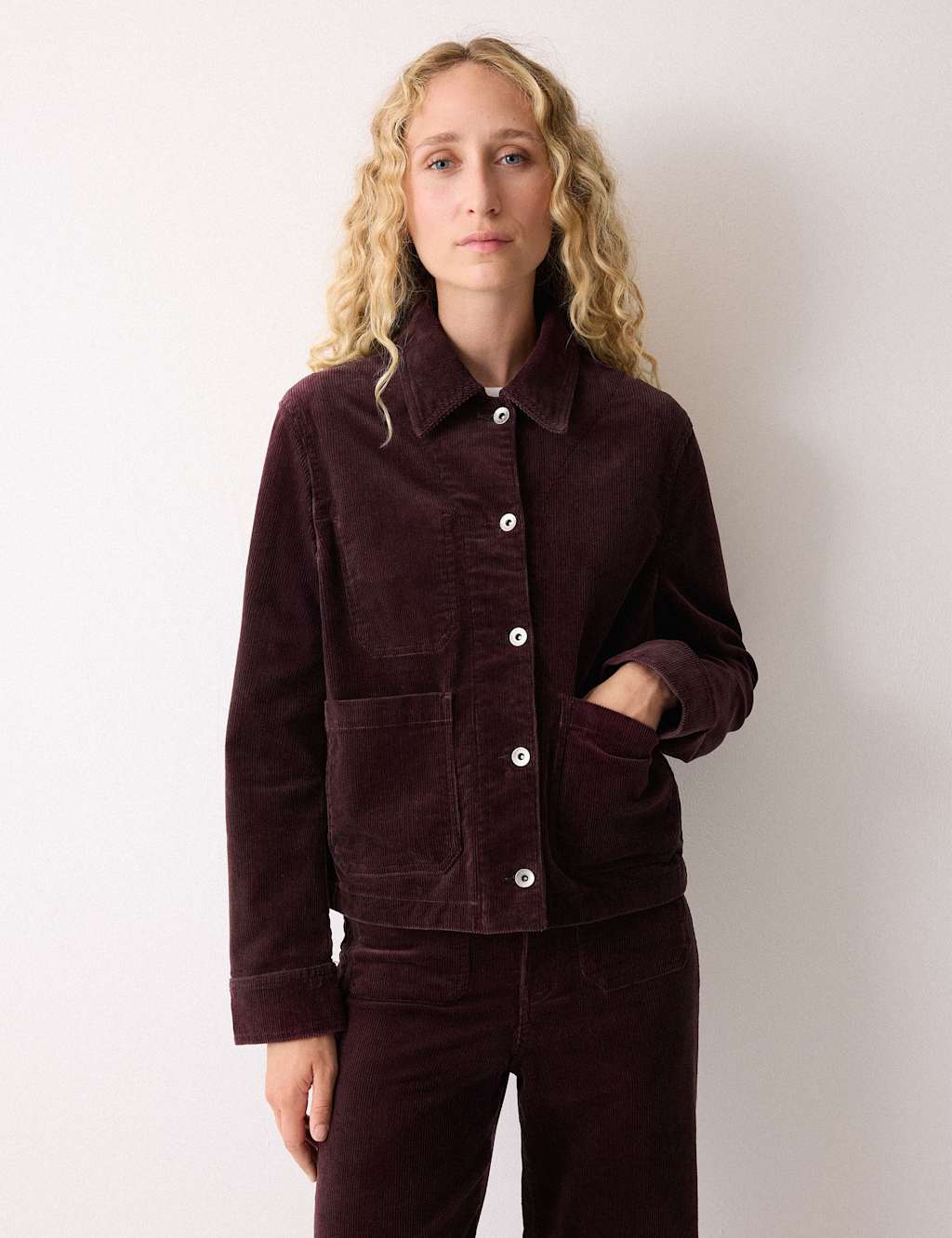 Jigsaw Cord Collared Patch Pocket Trucker Jacket Purple