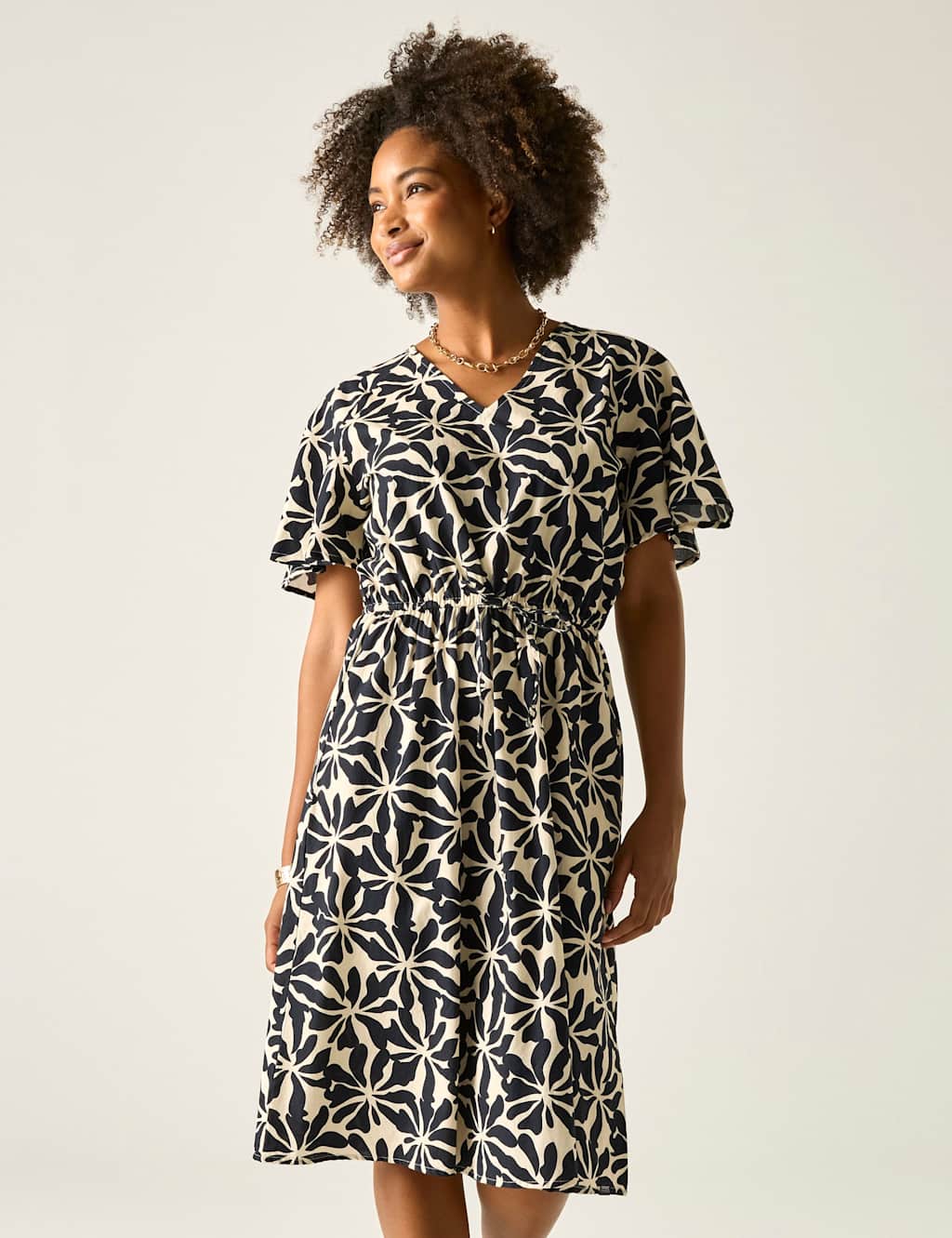 Regatta Women's Elona Pure Cotton Floral V-Neck Midi Dress - 16 - Black Mix - Available at M&S