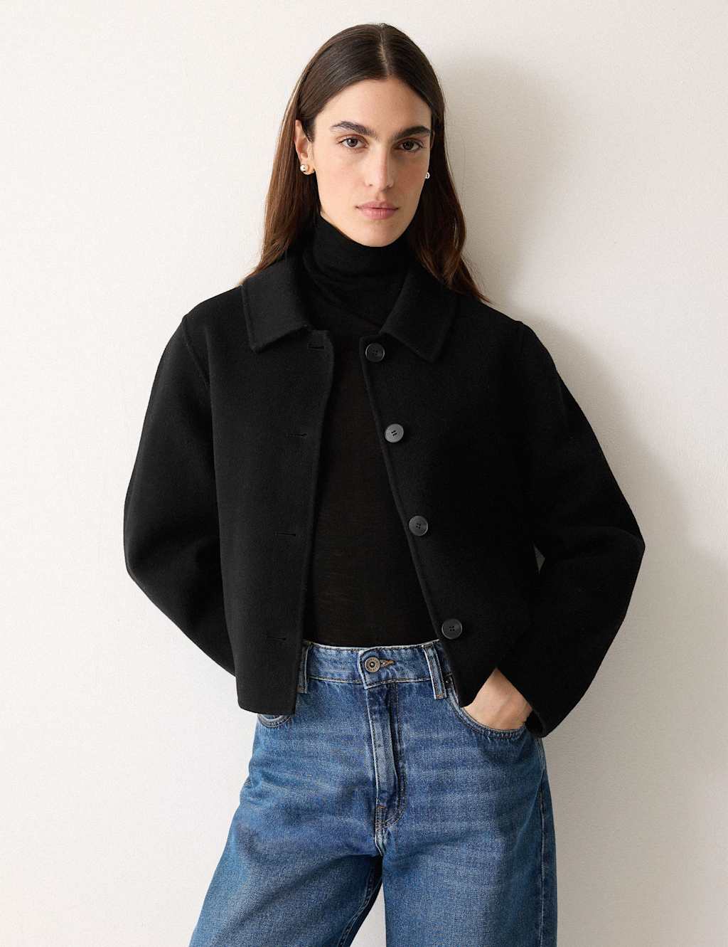 Jigsaw Double Faced Wool Rich Short Jacket Black