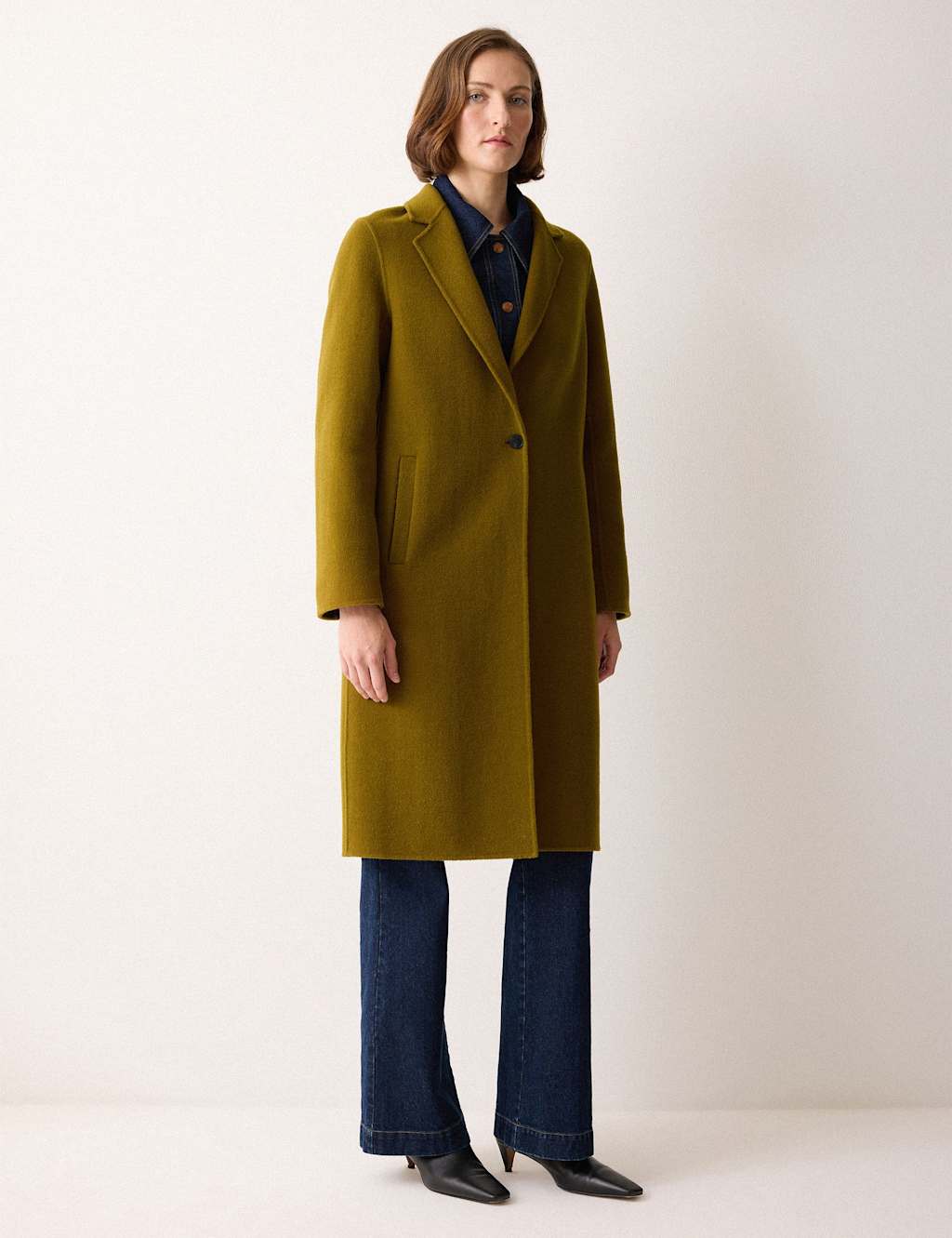 Jigsaw Double Faced Wool Rich Tailored Coat Green