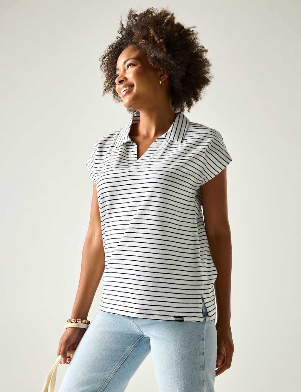 Regatta Women's Lorana Pure Cotton Striped Collared Top - 12 - White Mix - Available at M&S