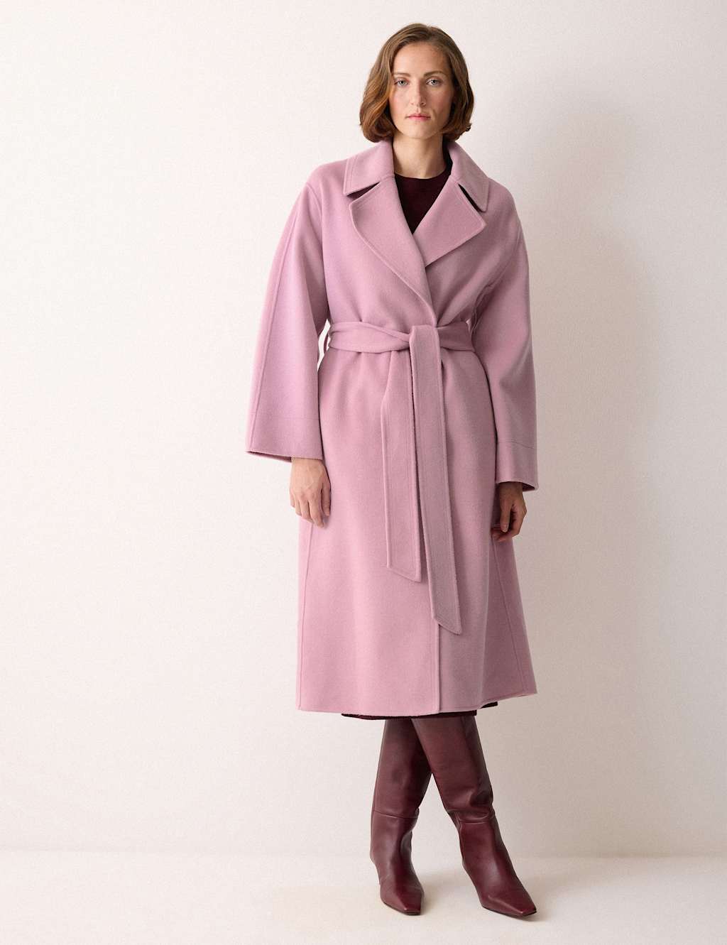 Jigsaw Double Faced Wool Rich Belted Wrap Coat Pink