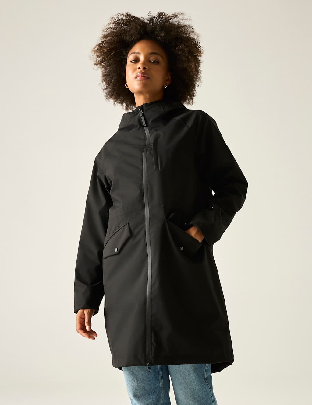 Regatta Women's Levita Hooded Oversized Longline Raincoat - 16 - Black - Available at M&S