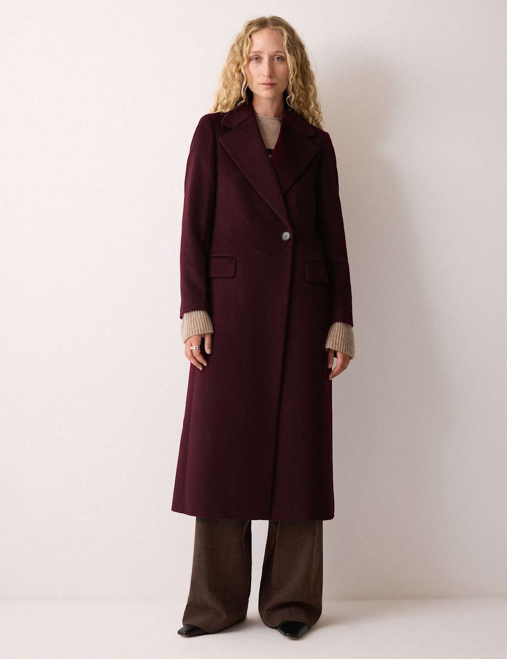Jigsaw Pure Wool Collared Longline Duster Coat Purple