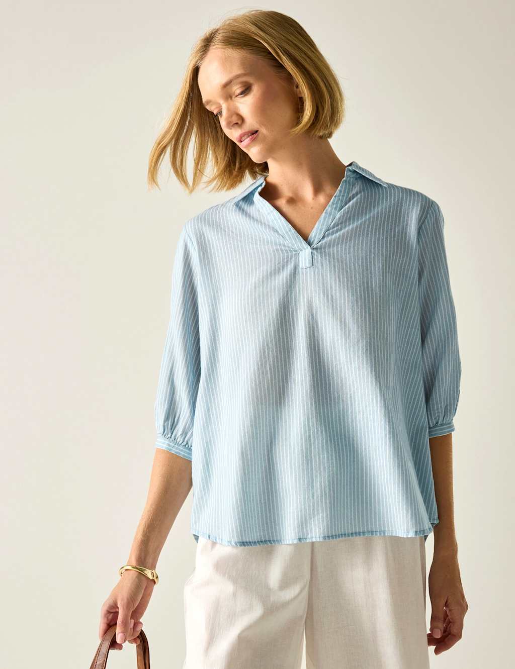 Regatta Women's Nofino Cotton Rich Striped V-Neck Blouse - 20 - Blue Mix - Available at M&S