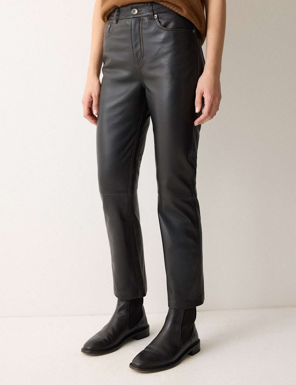 Jigsaw Leather Straight Leg Ankle Grazer Jeans Black
