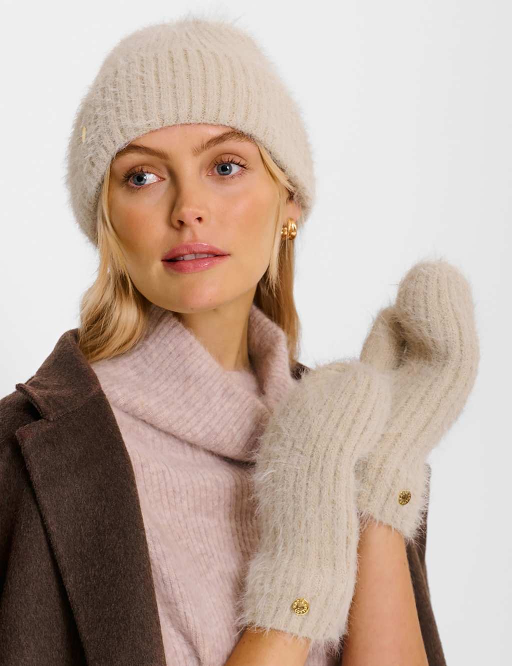 Katie Loxton Women's Knitted Hat & Gloves Gift Set - Taupe - Available at M&S