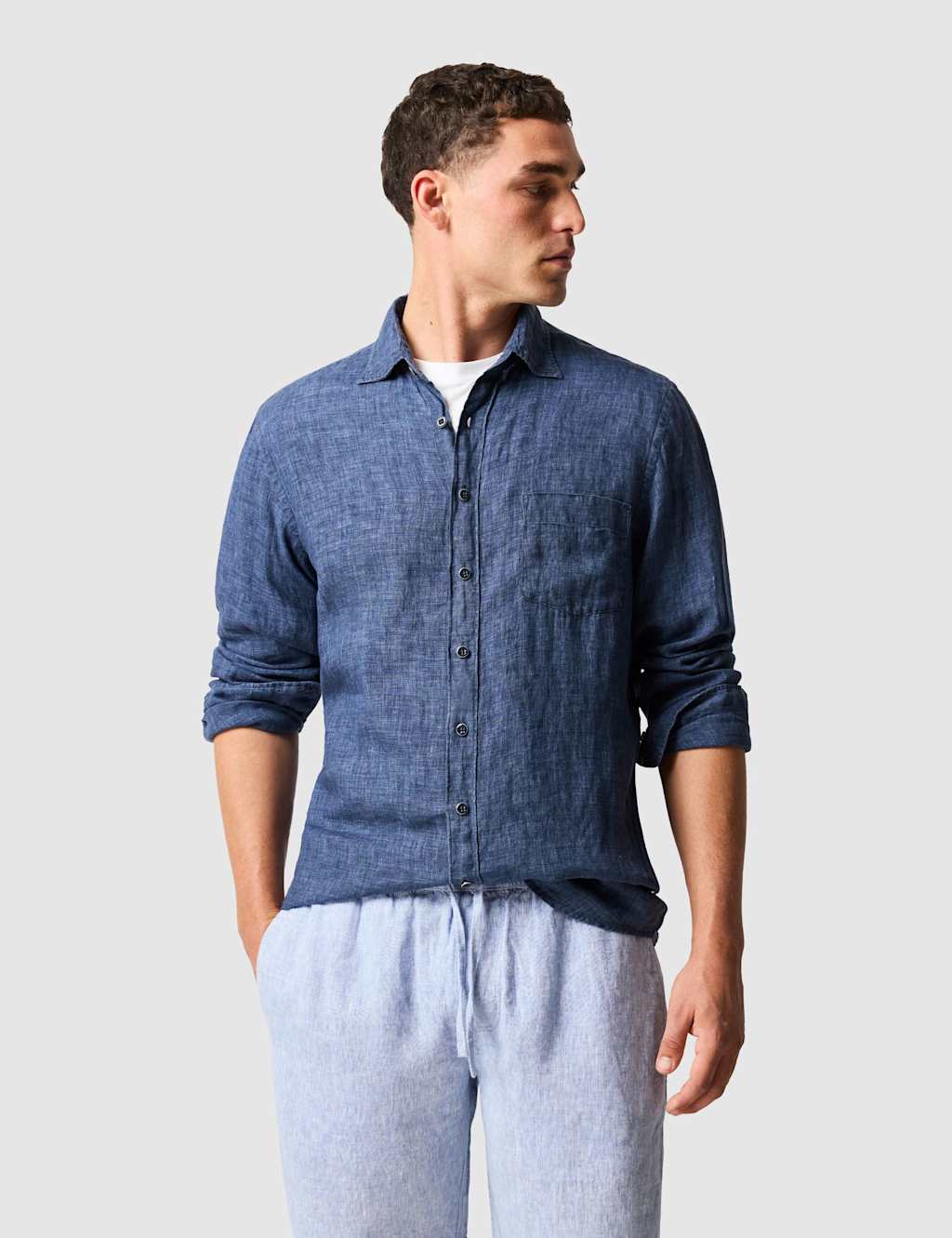 Rodd & Gunn Men's Coromandel Slim Fit Pure Linen Shirt - S - Dark Blue - Available at M&S
