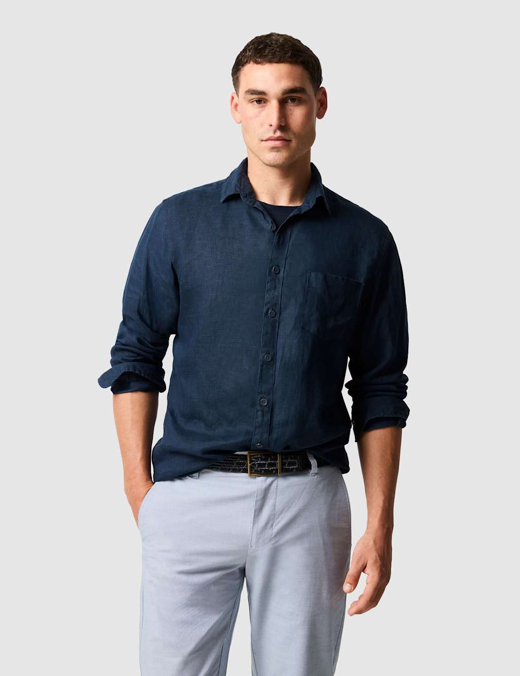 Rodd & Gunn Men's Coromandel Slim Fit Pure Linen Shirt - XL - Dark Navy Mix - Available at M&S