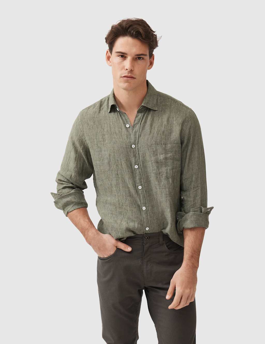Rodd & Gunn Coromandel Slim Fit Pure Linen Shirt Teal