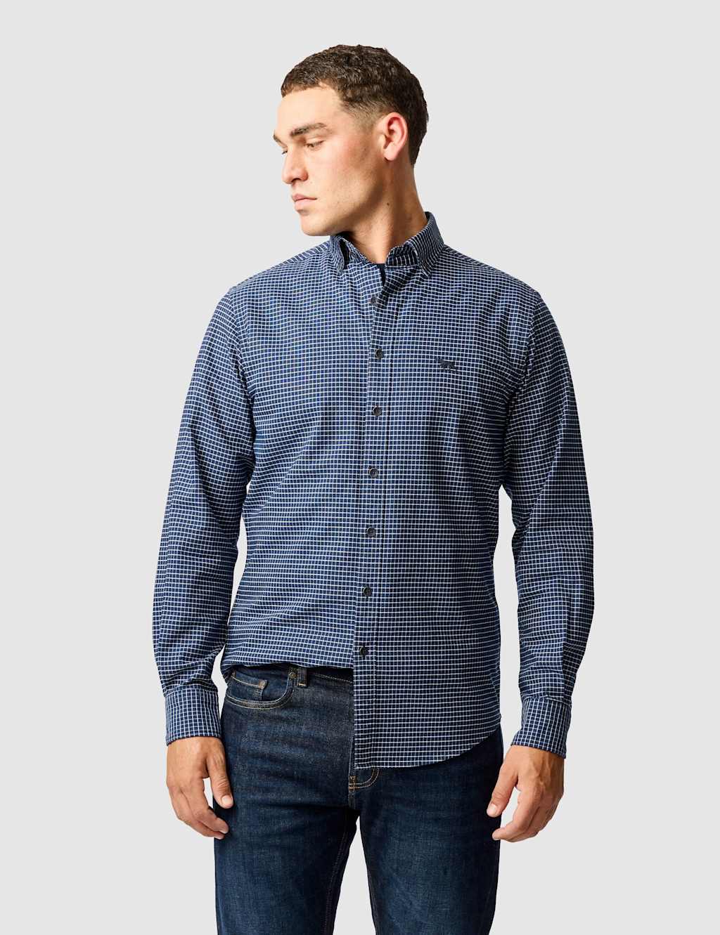 Rodd & Gunn Gunn Slim Fit Pure Cotton Check Oxford Shirt Dark Navy